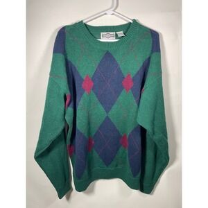Vintage Gulf Traders Argyle Sweater Mens XL Green Blue Knit‎ Pullover